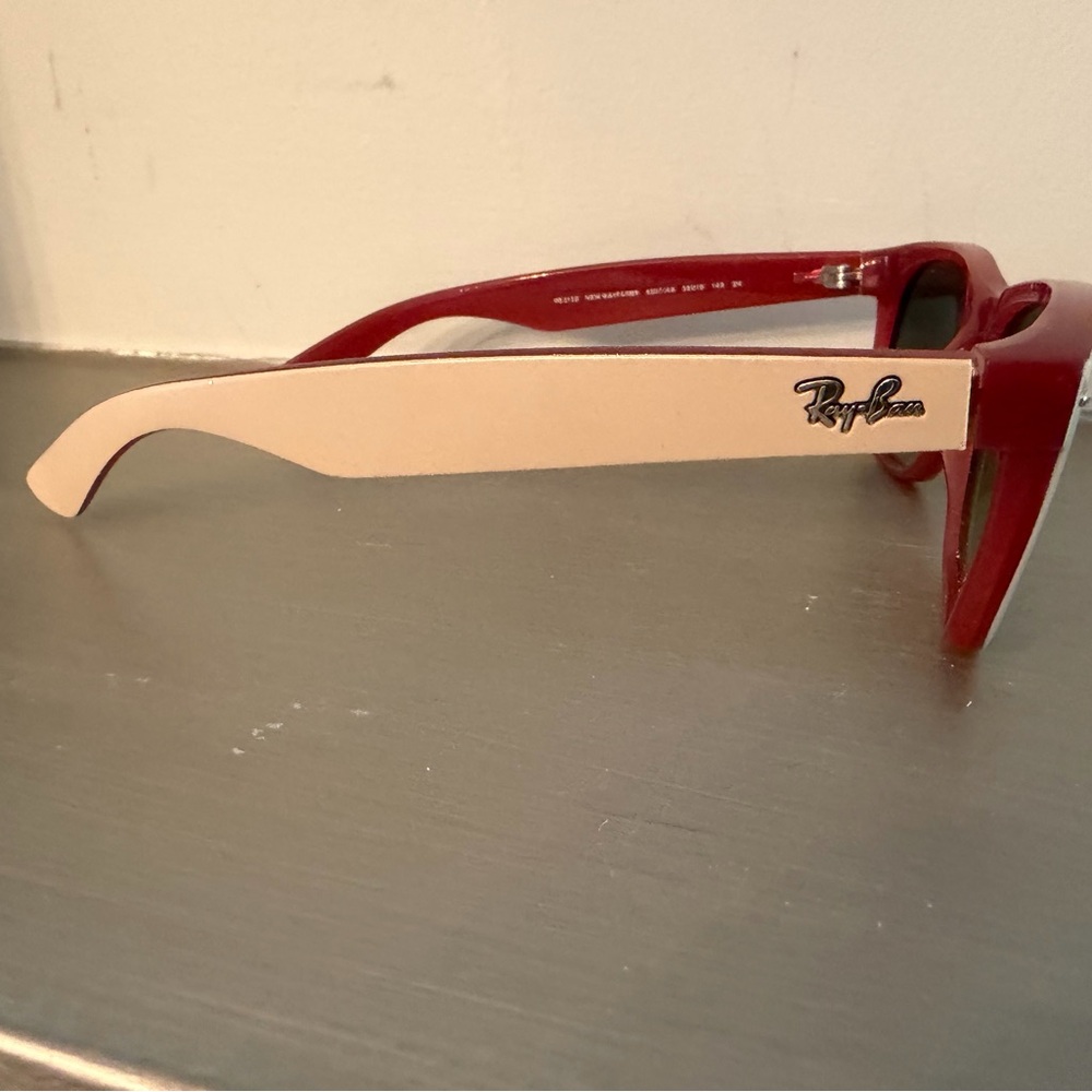 "New Wayfarer" Ray-Ban tan and burgundy Sunglasses. Worn but like new. - Picture 6 of 8